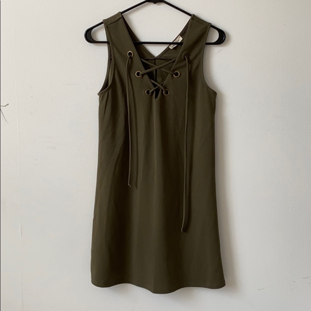 Army green tie up dress